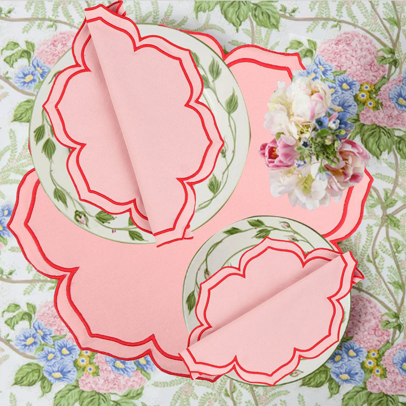 Serviette de table coton lotus brodé style champêtre