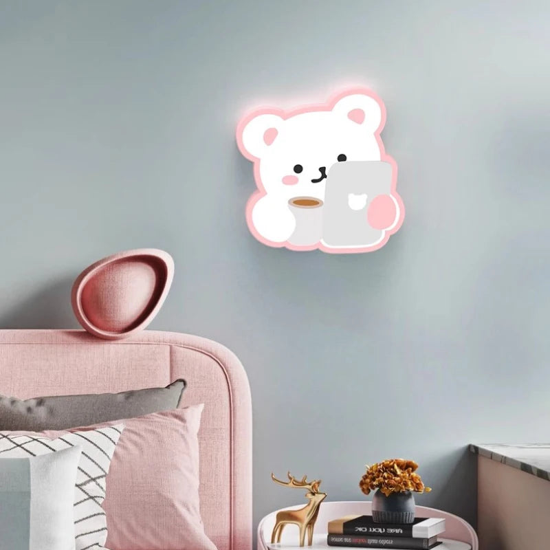 applique murale ours rose pour chambre d enfant mignonne moderne - vue 4 sur 8