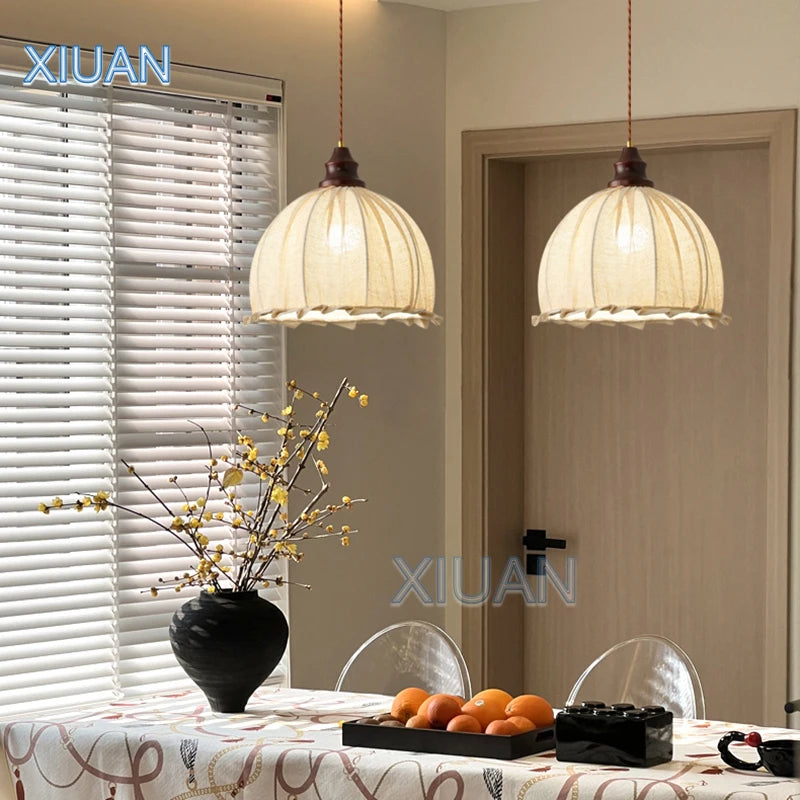 lustre suspendu rétro wabi-sabi en lin pour décoration médiévale