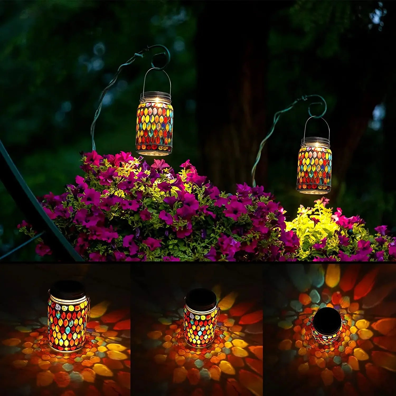 lanterne solaire décorative pour jardin en mosaïque