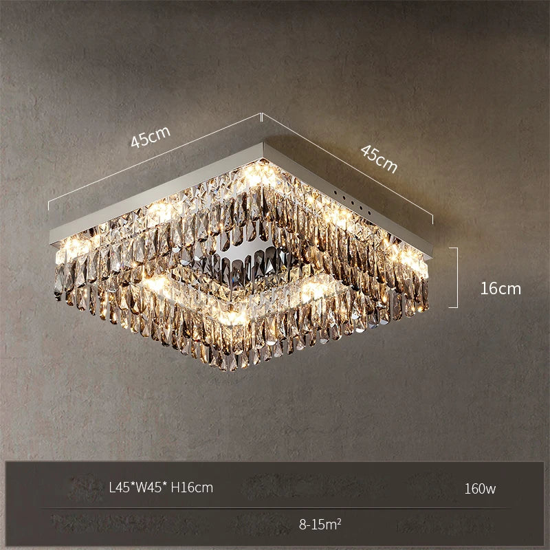 plafonnier led carré rectangulaire en cristal doré intensité variable - vue 18 sur 18