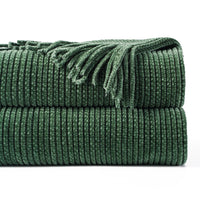 Plaid maille chenille a pompons motif carreaux decoratif