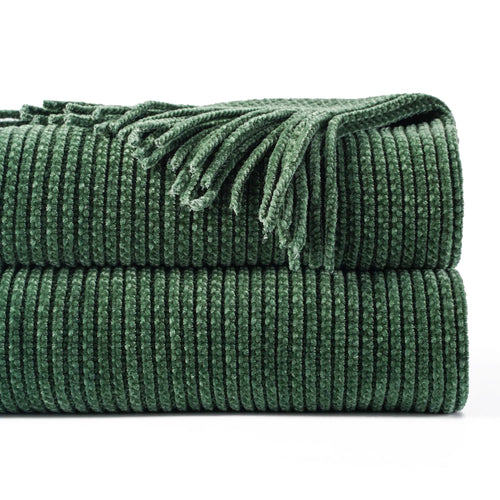 Plaid maille chenille a pompons motif carreaux decoratif