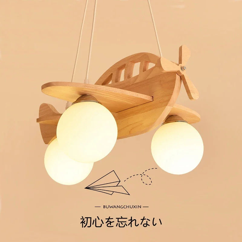 Moderne LED enfants lustres en bois à la main avion suspendus lampes suspendues chambre garçons filles chambre décor lampes à suspension - vue 6 sur 6