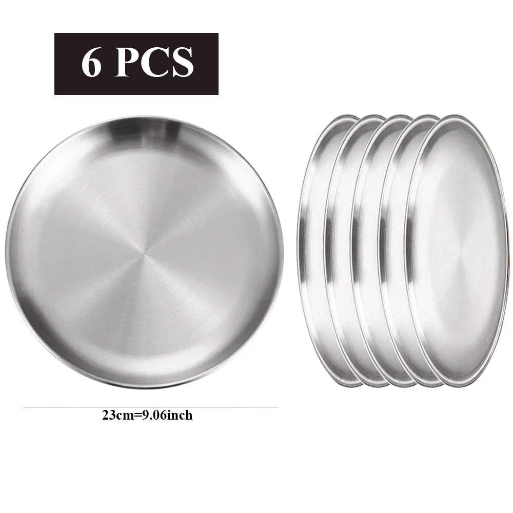 Ensemble 6 assiettes inox rondes barbecue cuisine