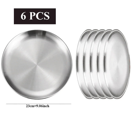 Ensemble 6 assiettes inox rondes barbecue cuisine