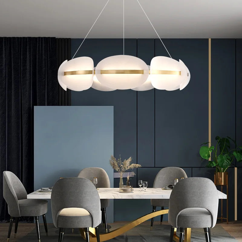 SANDYHA Moderne De Luxe Led Art Fer Suspension Lumière Créative Annulaire Pétale Lustre Chambre Étude Salon Salle À Manger Lampe Décorative - vue 5 sur 9