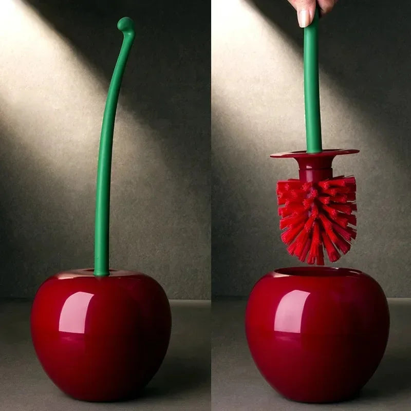 brosse de toilette cerise avec long manche et support créatif
