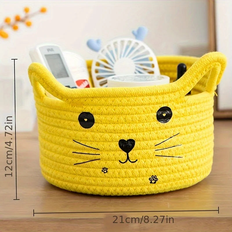 panier de rangement en coton tissé visage de chat adorable - vue 9 sur 11