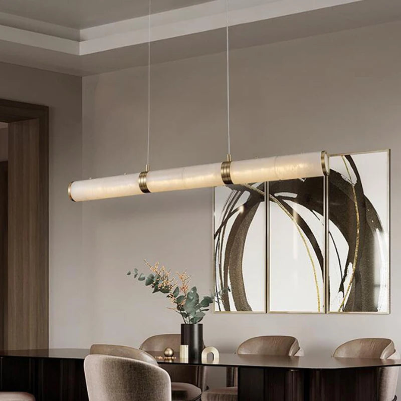 Lumière moderne luxe plein cuivre marbre LED lustre intérieur salon salle à manger bar étude un éclairage en zigzag - vue 7 sur 7