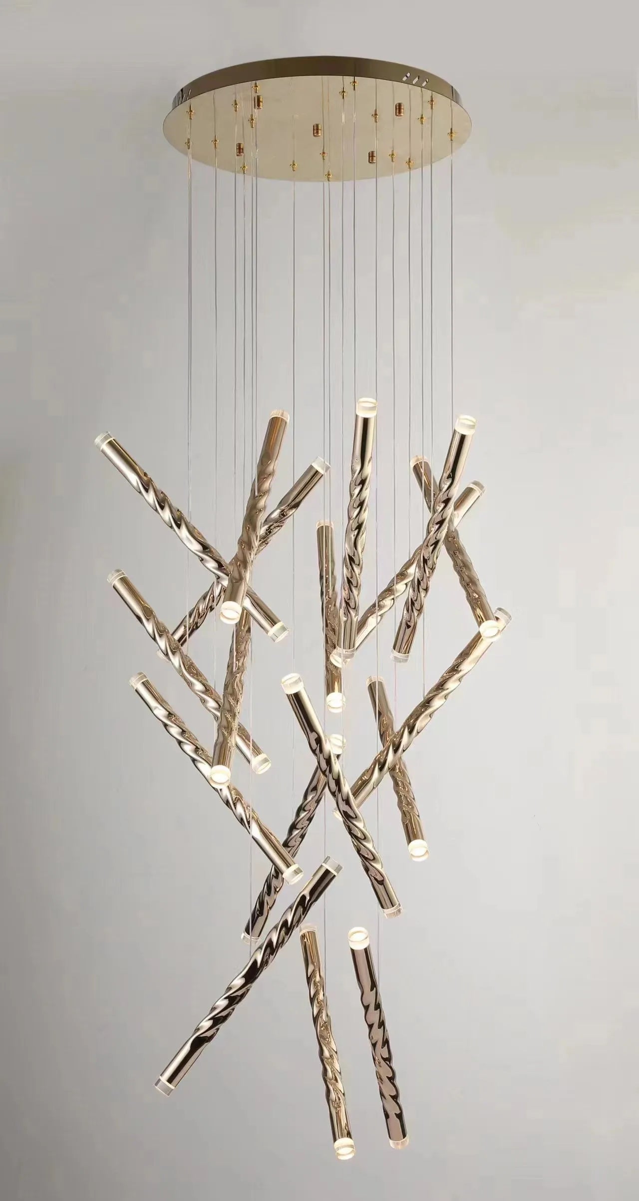 lustre double escalier spirale led moderne grand cylindre - vue 3 sur 6