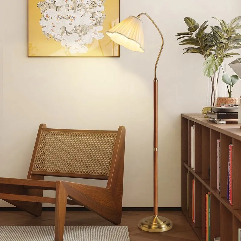Lampadaire bois massif rétro japonais luxe haut gamme bureau chambre - vue 3 sur 8