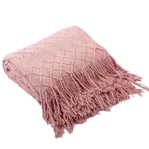 Plaid tricot acrylique doux avec pompons style carreaux