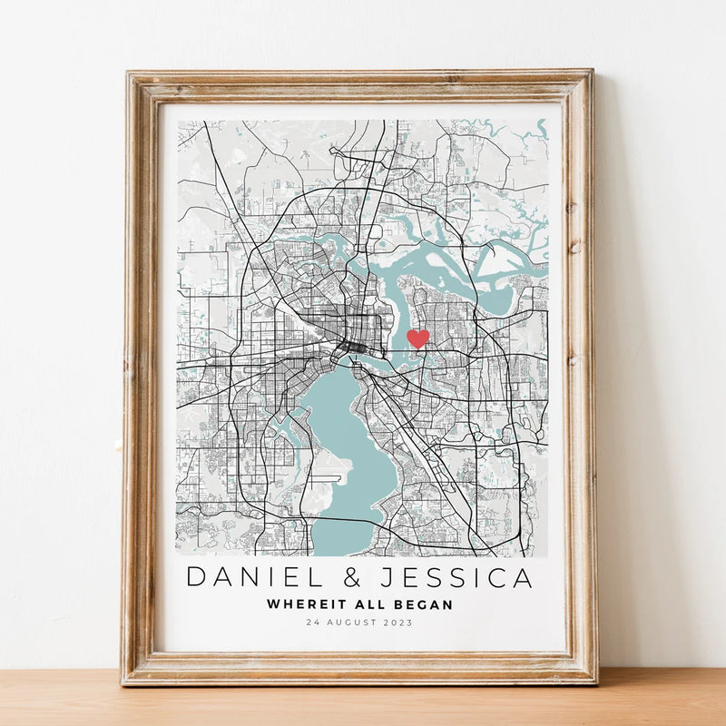 carte de ville personnalisée pour un cadeau romantique