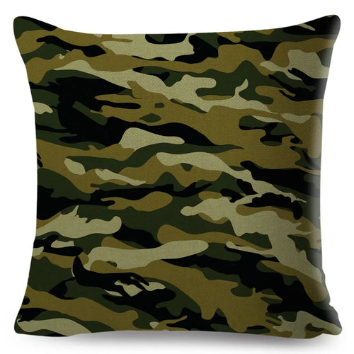 housses de coussin camouflage militaire motifs géométriques décoratifs