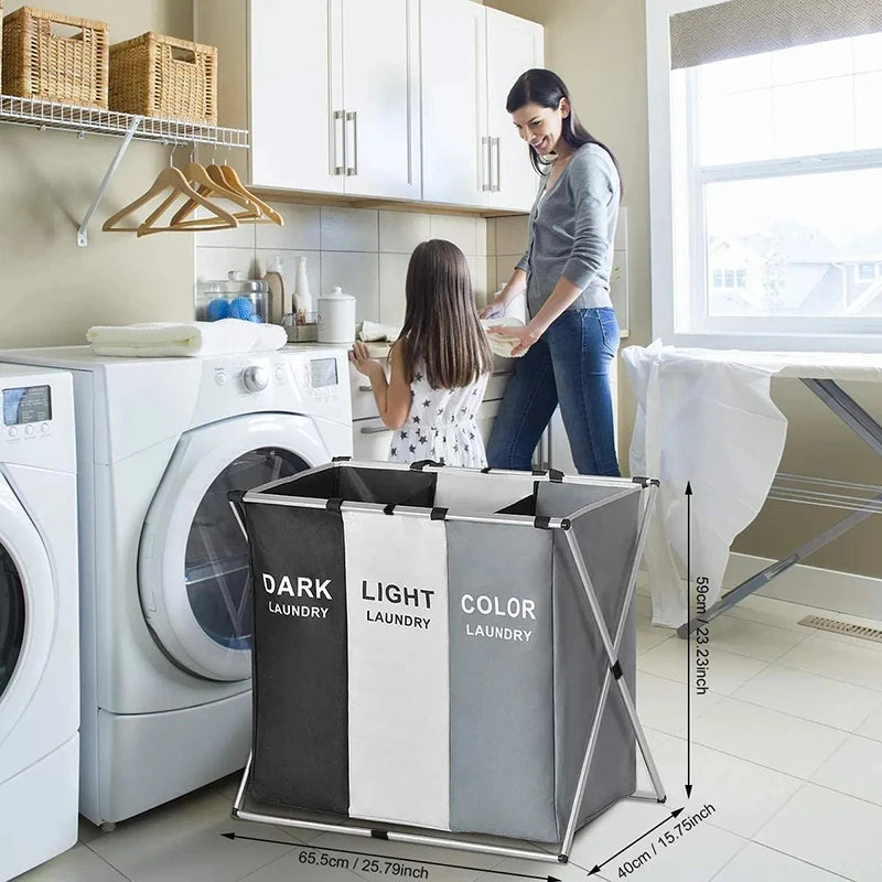 panier à linge pliable trois compartiments étanche pour rangement - vue 8 sur 7