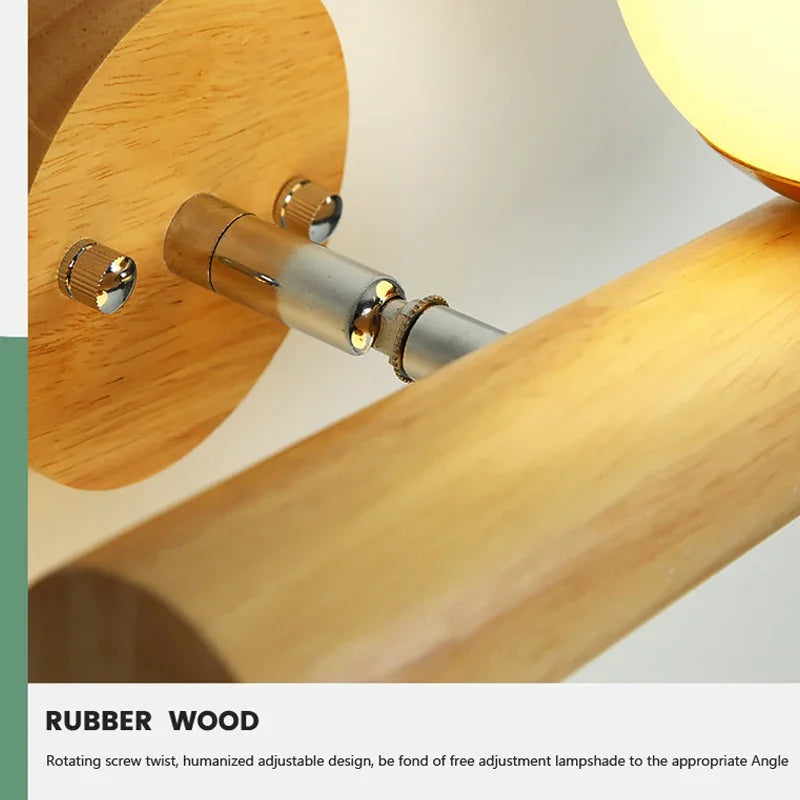 applique murale led nordique en verre et bois réglable moderne