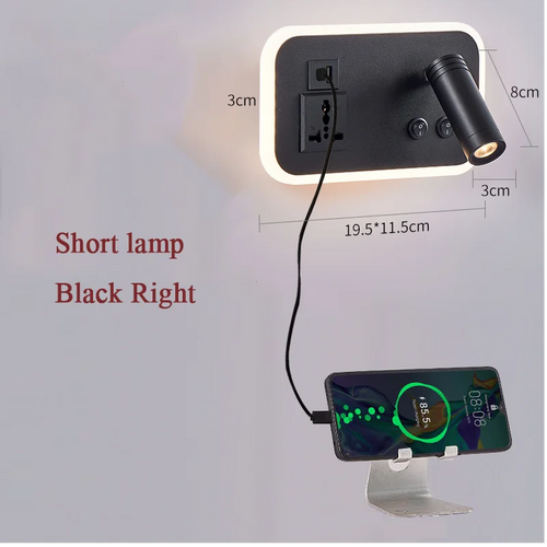 lampe de chevet murale led avec port usb et interrupteur rotatif
