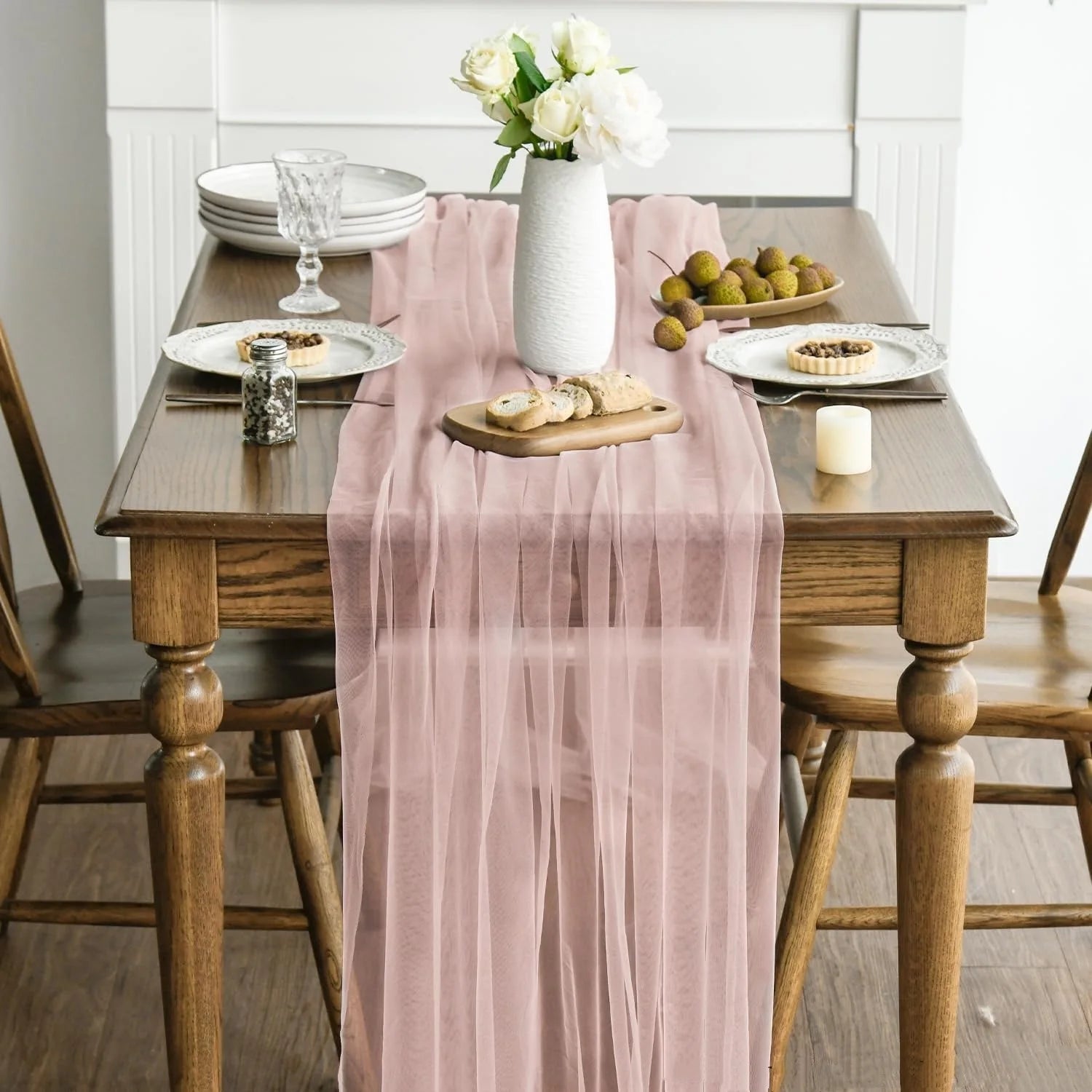 Chemin de table gaze transparente decoration mariage fete - vue 4 sur 6