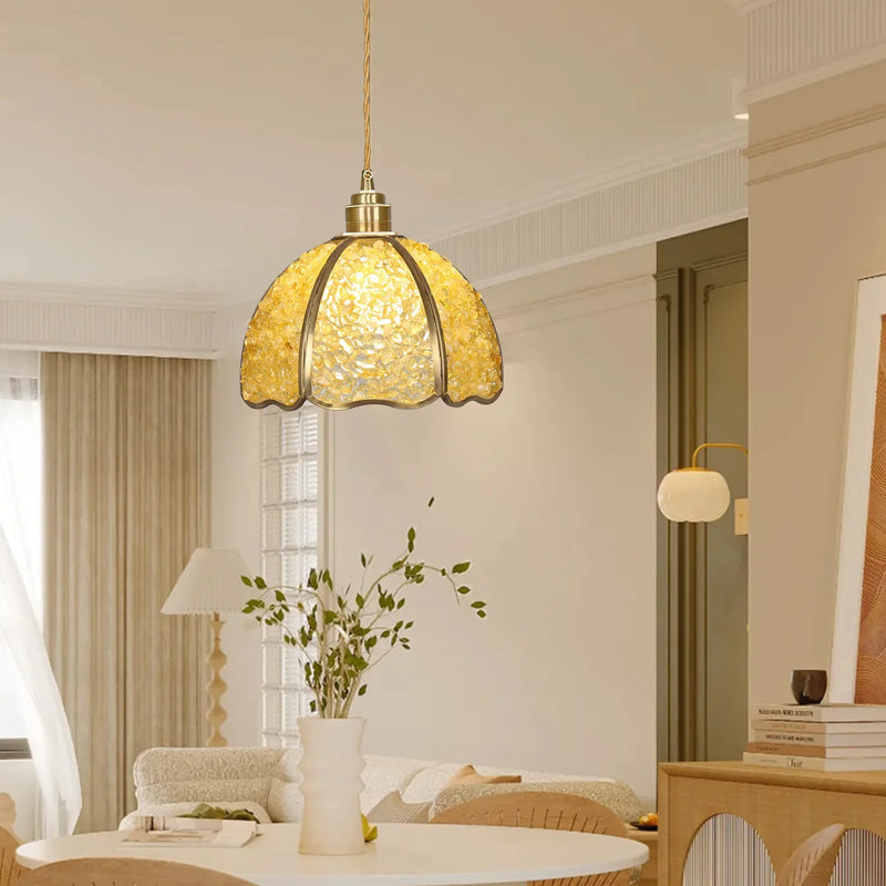 Suspension de luxe en cuivre et cristal naturel led