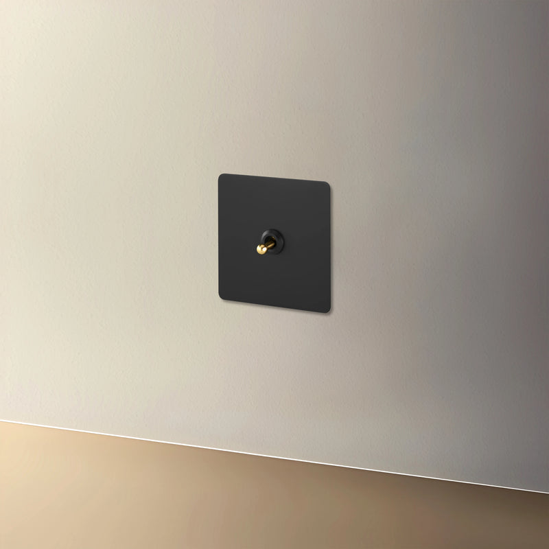 Interrupteur double 2 voies en acier noir mat et doré bords arrondis