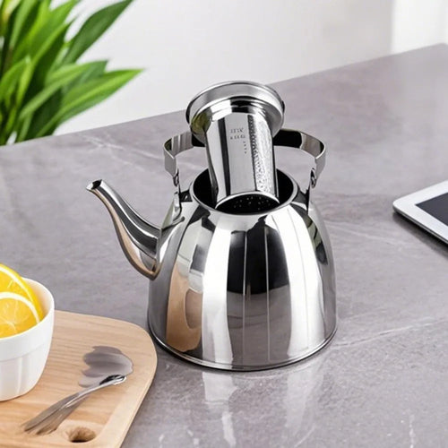 Bouilloire inox motif fleur infuseur amovible poignée isolante