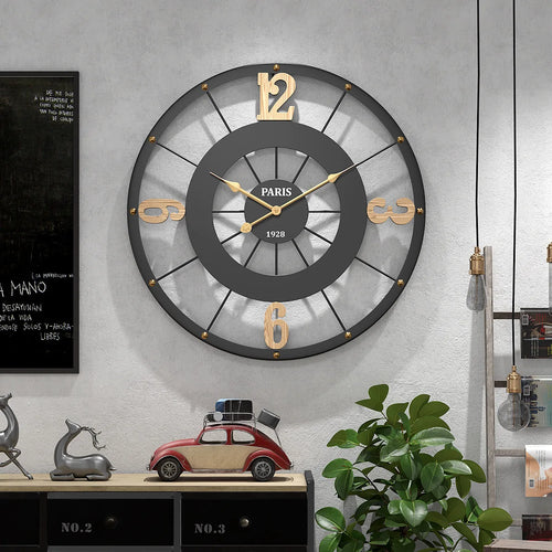 horloge murale européenne minimaliste silencieuse en métal décorative