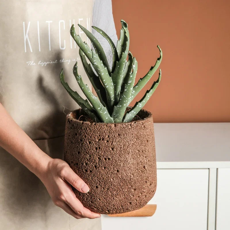 pot de fleurs en ciment style nordique avec plateau décoratif - vue 5 sur 19