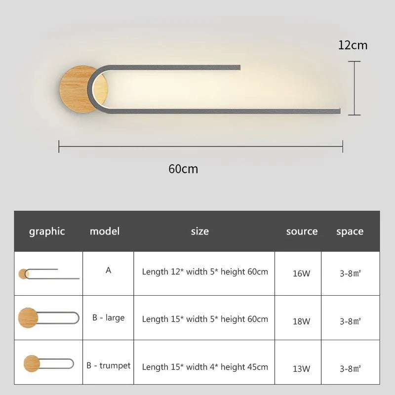 Applique murale LED en bois nordique moderne fer 60CM longue bande gris blanc salon décor appliques chambre étude luminaires pour la maison Lustre - vue 7 sur 12