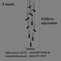 Led cylindrique spot suspension design moderne Restaurant éclairage noir blanc minimaliste escalier Long lustre