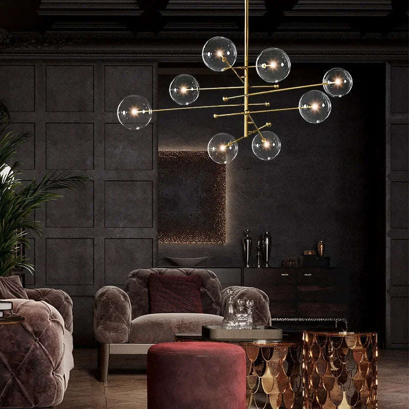 SANDYHA Art moderne boule de verre lustres Design nordique noir or lampe à LED pour salon chambre décor à la maison suspension - vue 5 sur 15