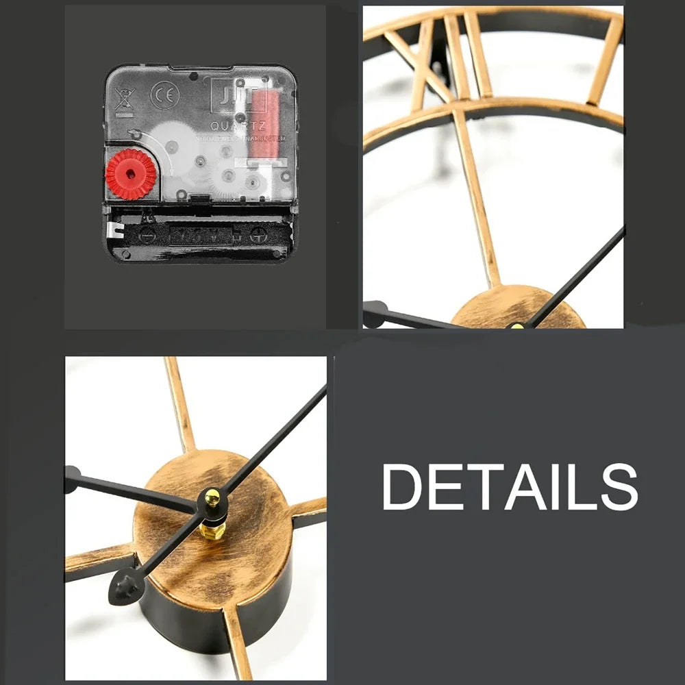 horloge murale rétro en métal creux style 3D avec chiffres romains - vue 7 sur 6
