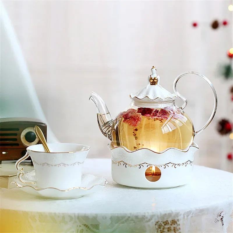 Service à thé vintage en porcelaine avec chauffe théière - vue 2 sur 4
