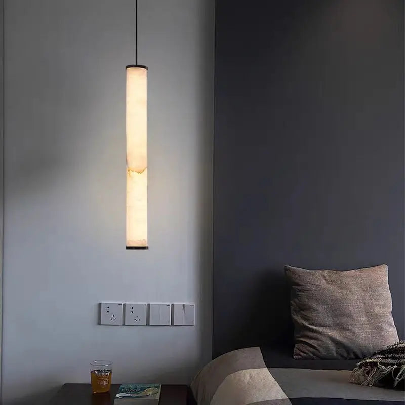 lustre cylindrique en marbre naturel avec cordon réglable