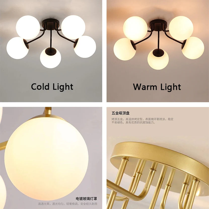 lustre nordique led avec boule de verre suspendue - vue 7 sur 14