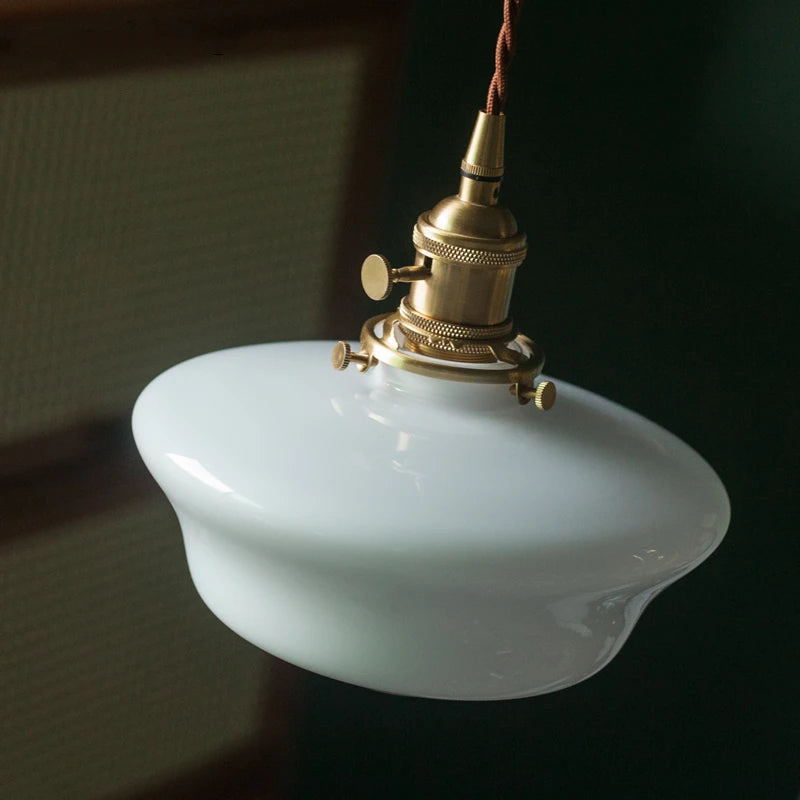 Suspension nordique moderne douille en cuivre abat-jour en verre blanc chambre salon suspension LED luminaires