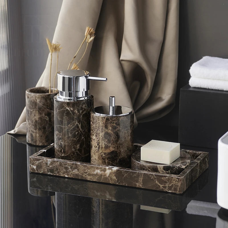 accessoires de salle de bain en marbre naturel ensemble luxe - vue 5 sur 27