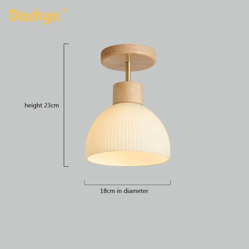 lustre en bois simple avec abat-jour en verre - vue 5 sur 12
