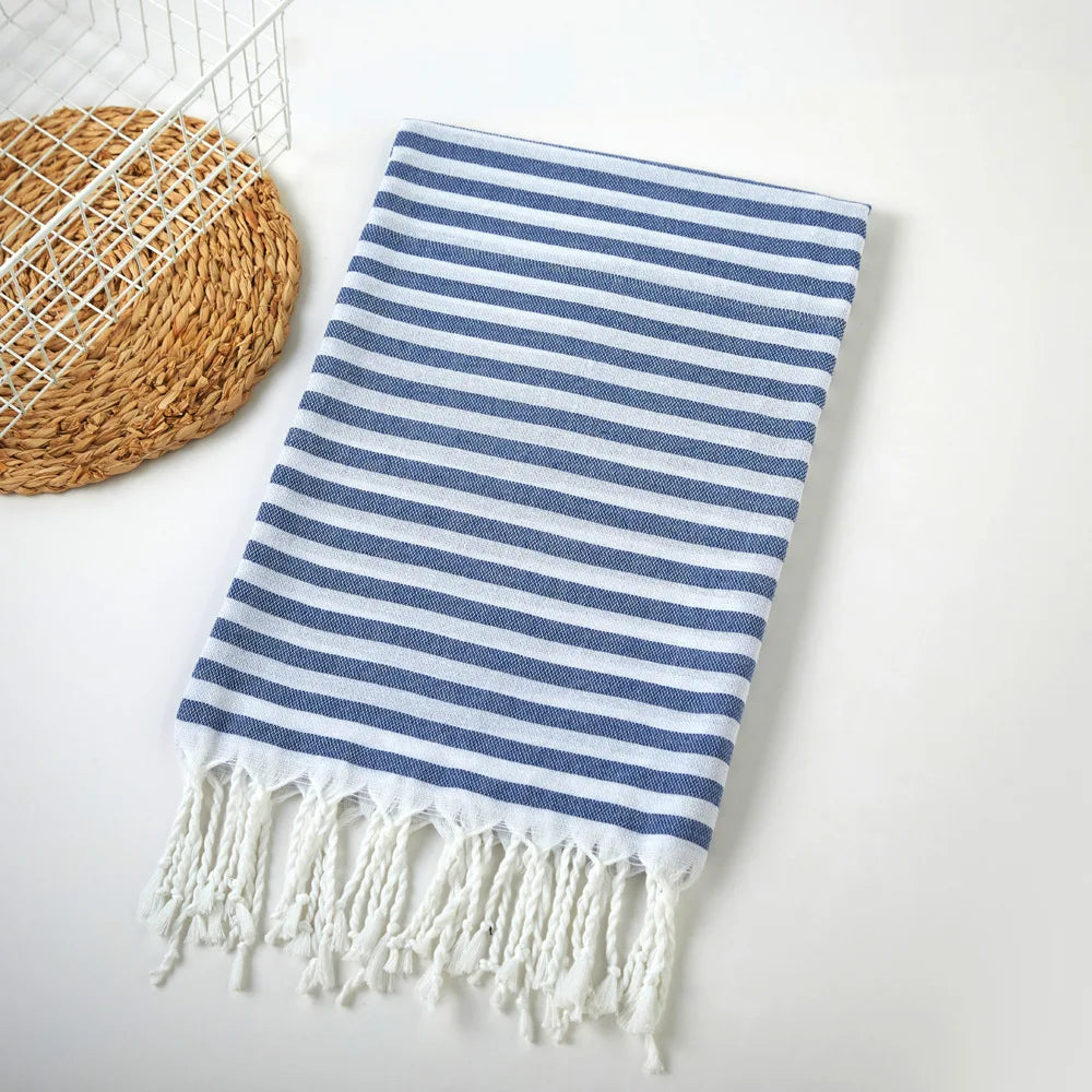 serviette de plage extra large rayures franges absorbante - vue 7 sur 7