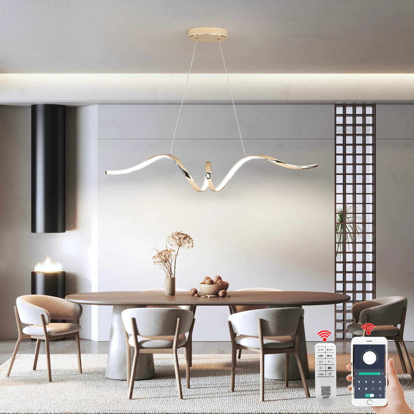 Suspension moderne LED lumière chromé design spirale - vue 4 sur 8