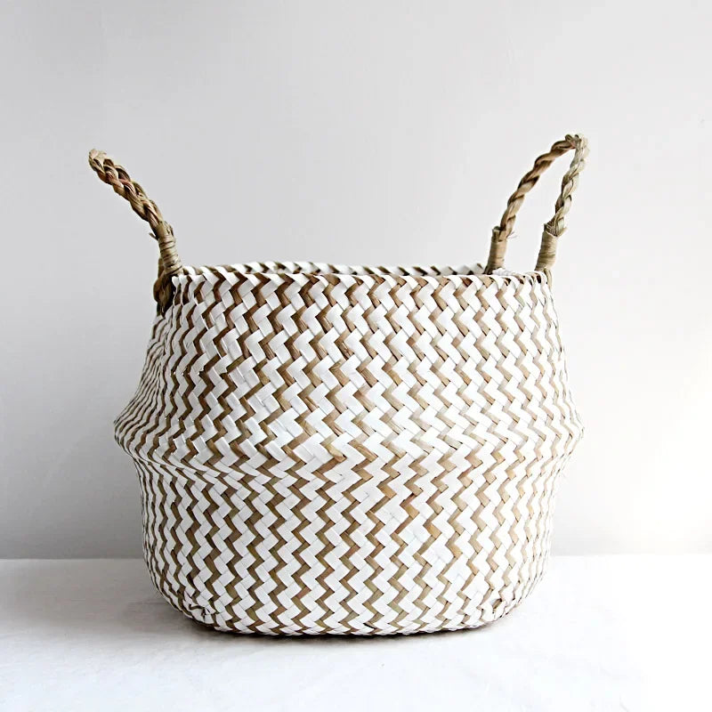paniers de rangement en osier boho décor pliables faits main - vue 8 sur 8