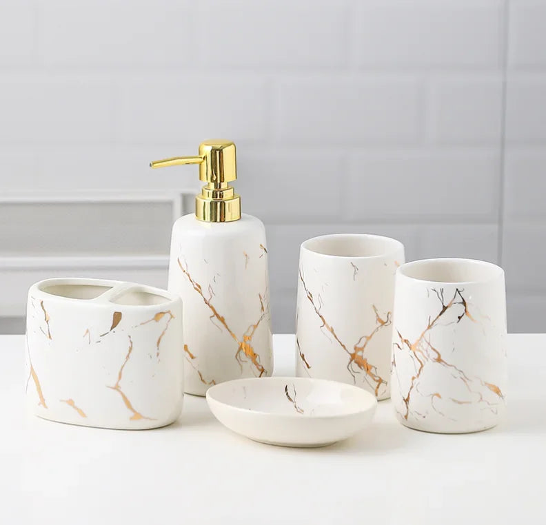 ensemble décoratif en céramique pour salle de bain avec accessoires - vue 10 sur 24