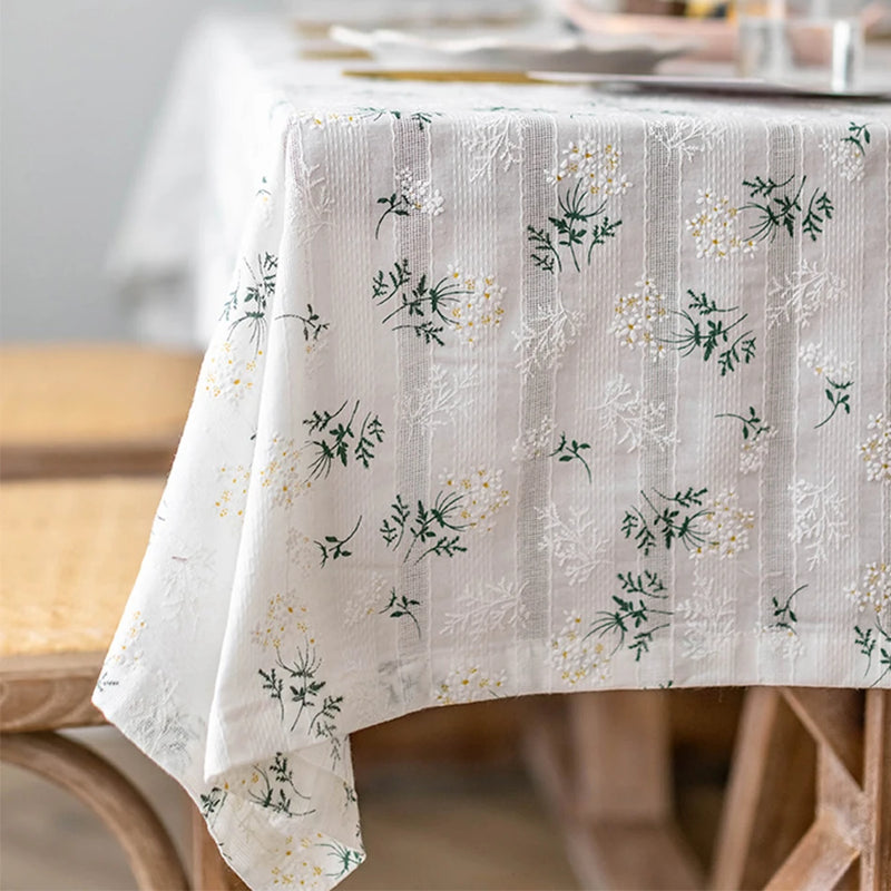 Nappe coton brodée marguerites style coréen table cuisine