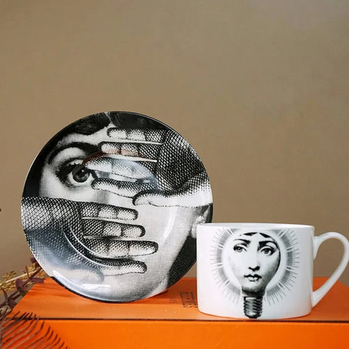 Service thé vintage céramique italienne tasse soucoupe plateau