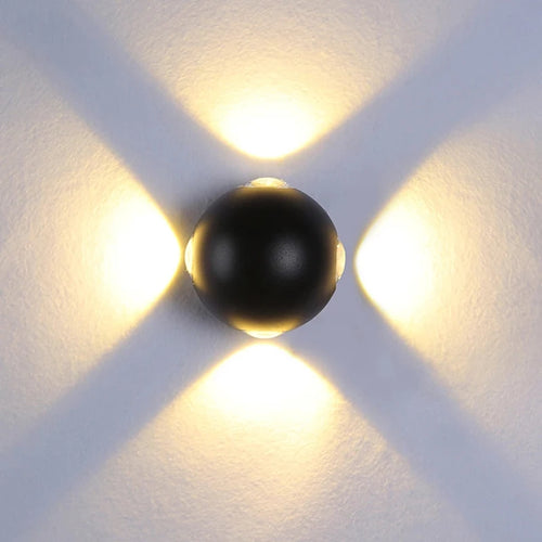 Applique murale LED de jardin étanche ronde à quatre côtés