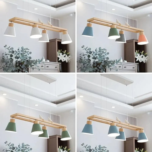 Suspension en fer nordique minimaliste en bois Macaron