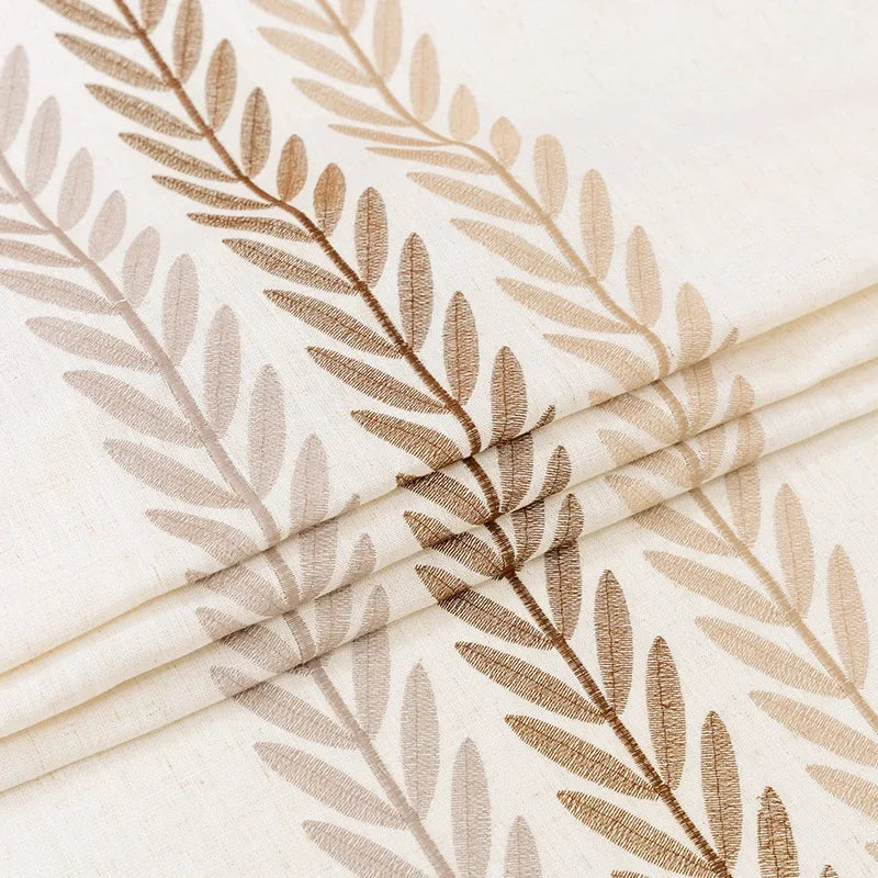 Nappe rustique brodée feuilles de café décoration table