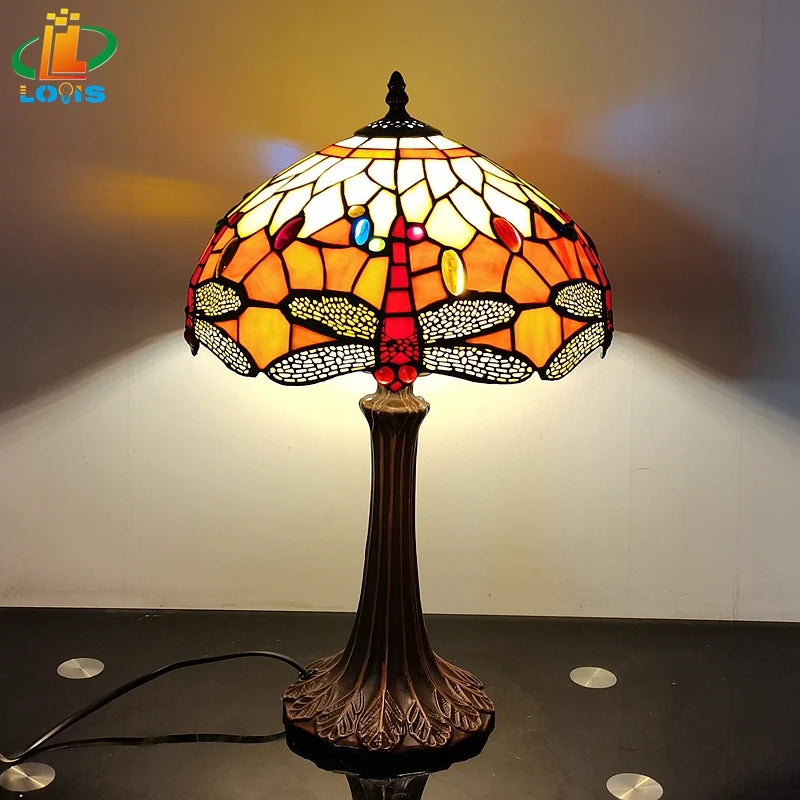 lampe à poser libellule style tiffany pour éclairage rétro et cadeau - vue 2 sur 6