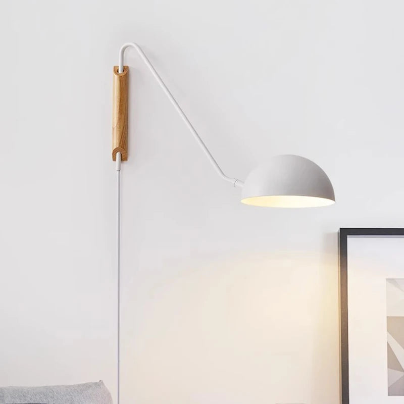 Nordic Bedroom Bedside Wall Lamps Plug In Wall Sconce Black White Iron Lampshade Swing Long Arms Wall Mounted Light E27 - vue 3 sur 14