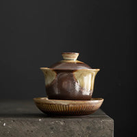 Theiere ceramique style chinois retro bol couvercle artisanal